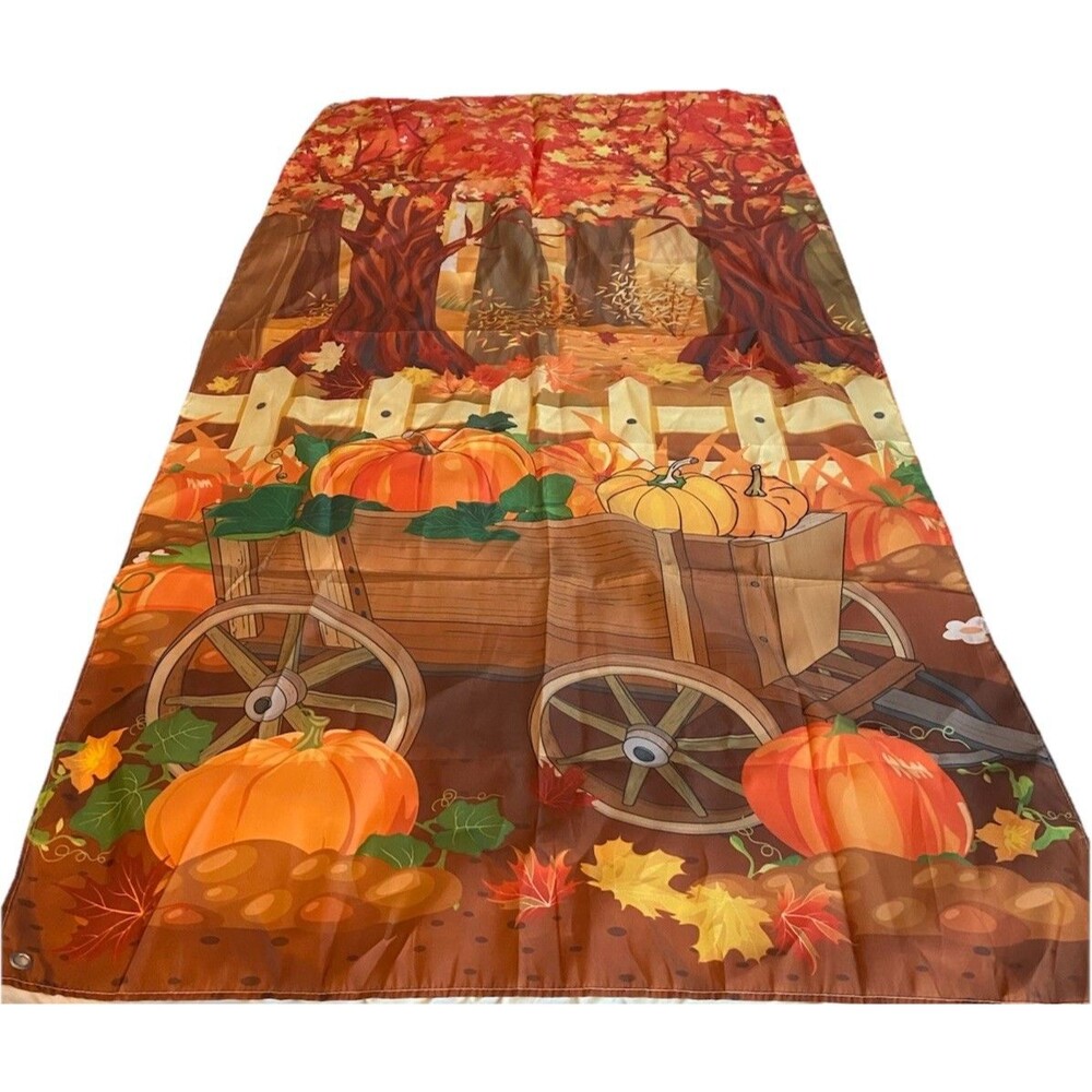 Large Thanksgiving/Autumn Yard Flag  68 x 34 Orange Yellow Pumpkin Farm Setting